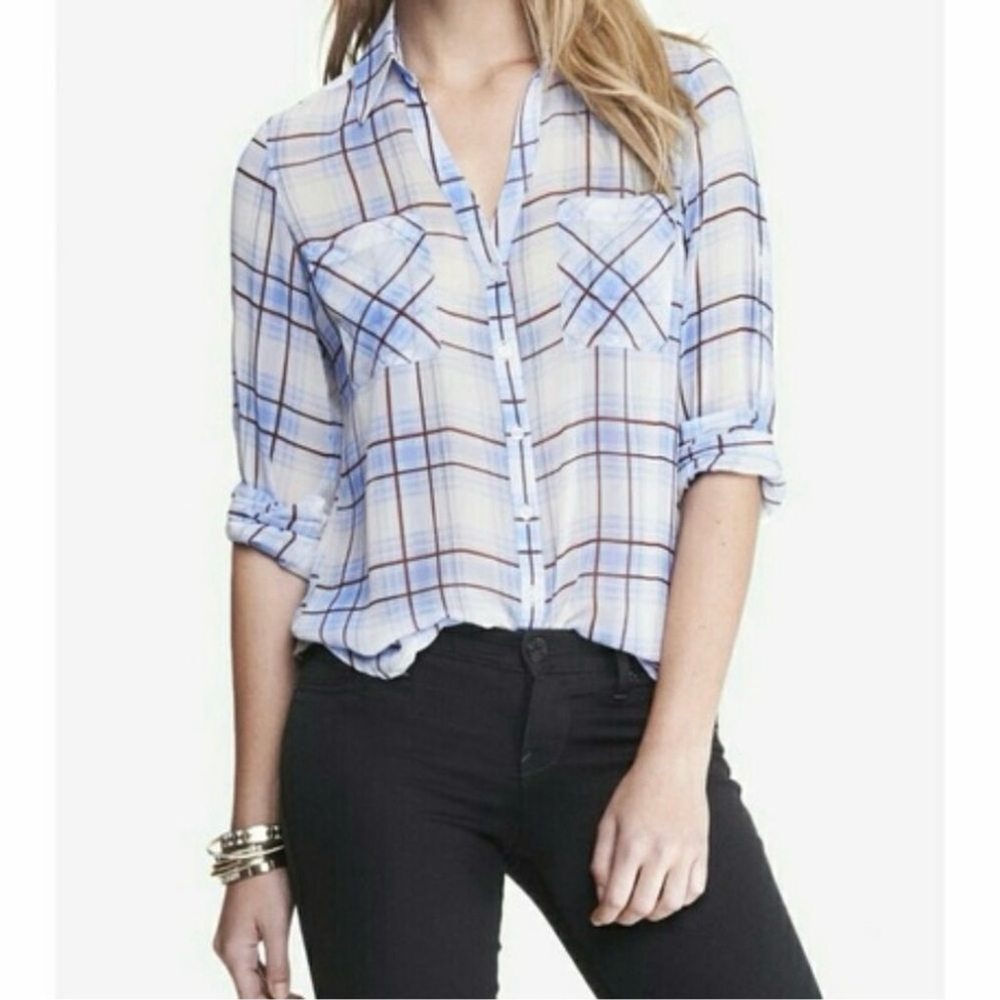 Women’s Express Portofino Blue Button Down Shirt S X-Small